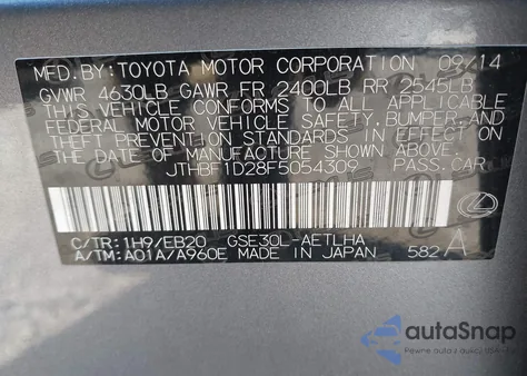 2015 Lexus Is 250 from USA, damaged, VIN JTHBF1D28F5054309